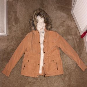 Charlotte Russe tan wool and faux fur jacket
